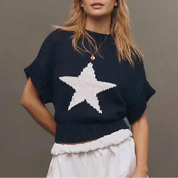 Anthropologie Maeve Navy Star Short Sleeve Sweater - Picture 7 of 7